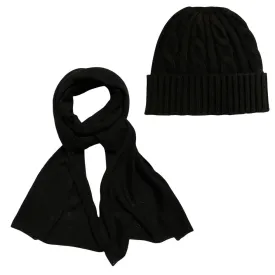 100% Cashmere Beanie and Scarf in Black