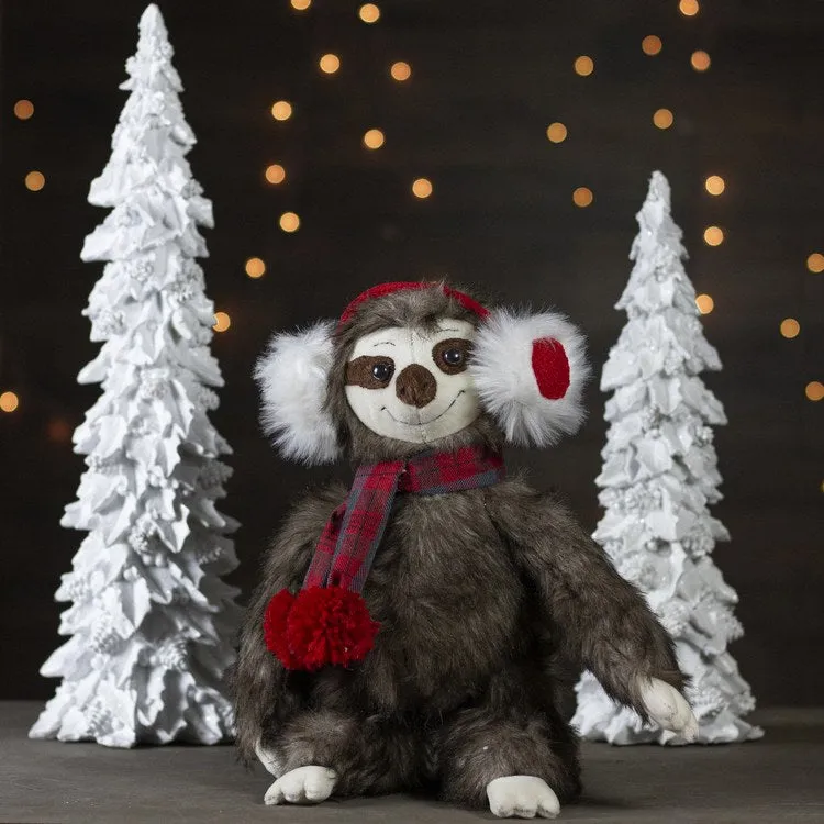 12" Plush Brown Sitting Sloth Christmas Tabletop Decoration