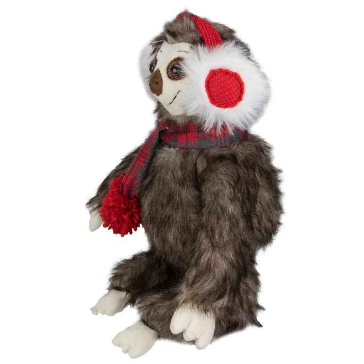 12" Plush Brown Sitting Sloth Christmas Tabletop Decoration