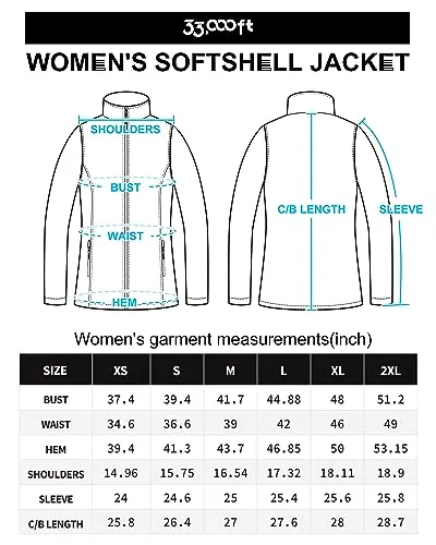 33,000ft Women's Lightweight Softshell Jacket Fleece Lined Windbreaker Waterproof Warm Jacket for Running Golf Hiking