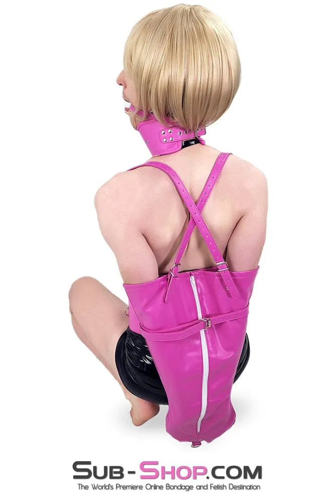 7333DL-SIS      Hot Pink Satin Lined Zipper Armbinder Sissy Bondage BDSM Mistress for Hire Glove