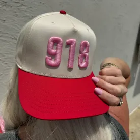 918 Trucker Hat in Red, Pink & Tan