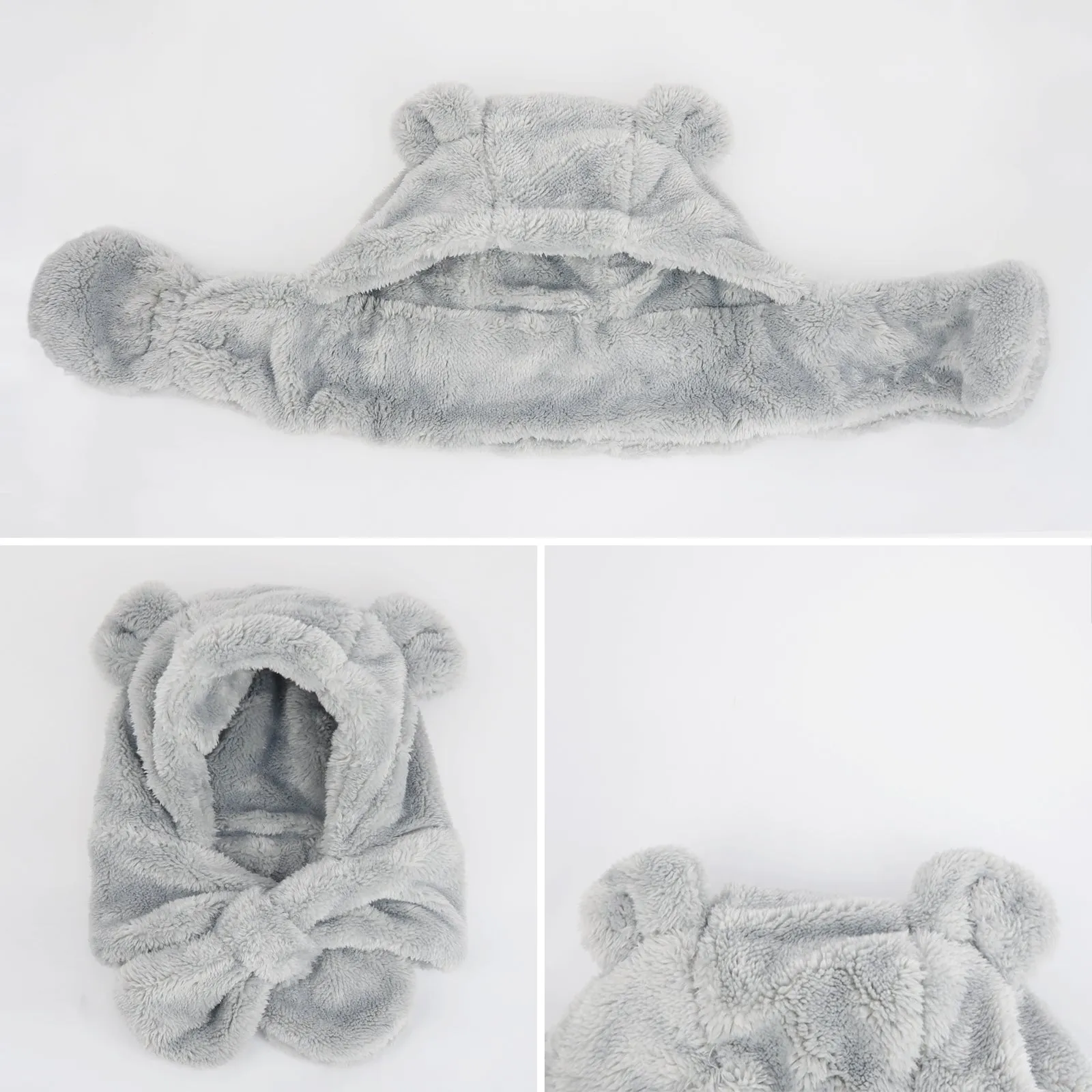 Baby Winter Earflap Bunny Bear Cozy Plush Fleece Hat | Bear Grey