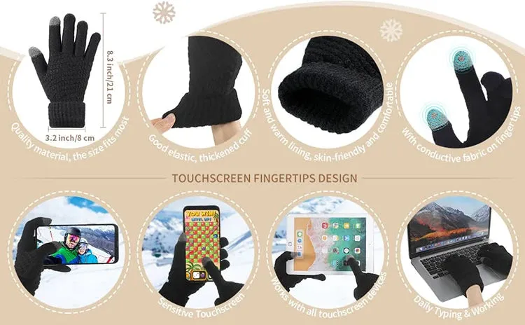 Beanie Hat Scarf and Touchscreen Gloves Set | High-quality Wool Thick Fleece