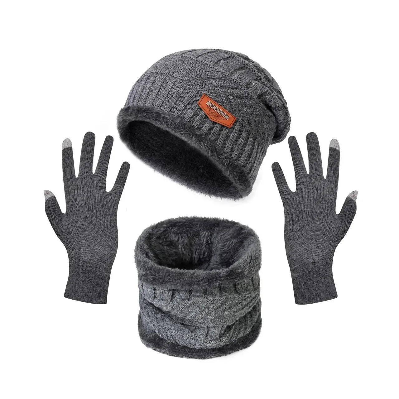 Beanie Hat Scarf and Touchscreen Gloves Set | High-quality Wool Thick Fleece