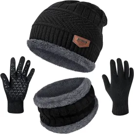 Beanie Hat Scarf and Touchscreen Gloves Set | High-quality Wool Thick Fleece