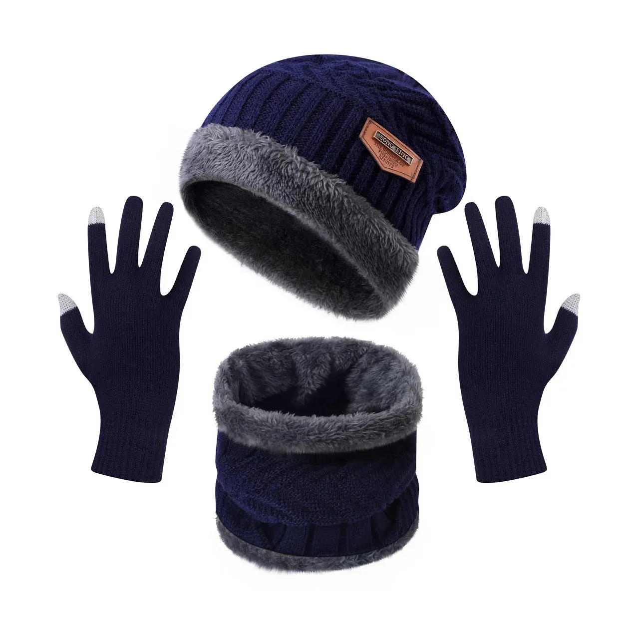 Beanie Hat Scarf and Touchscreen Gloves Set | High-quality Wool Thick Fleece