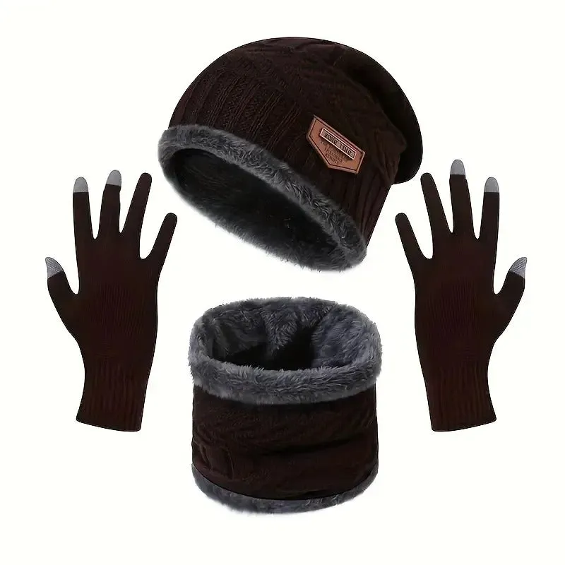 Beanie Hat Scarf and Touchscreen Gloves Set | High-quality Wool Thick Fleece