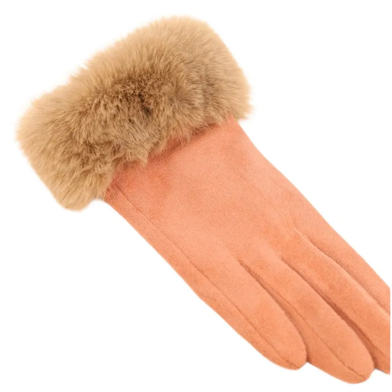 Bettina Faux Fur & Suede Gloves Petal & Mist