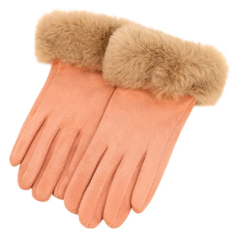 Bettina Faux Fur & Suede Gloves Petal & Mist