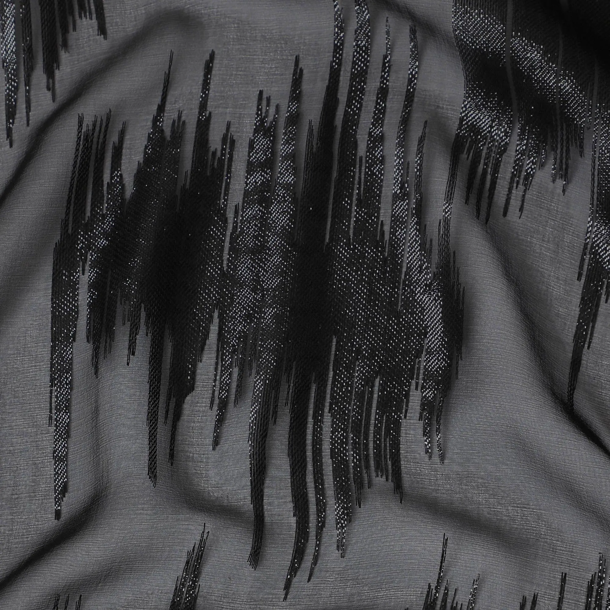 Black Premium pure French (Fransawi) silk chiffon fabric with same tone metallic lurex in abstract design-D16282