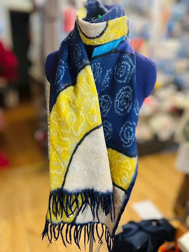 Blue and Yellow Swirl Scarf - Large