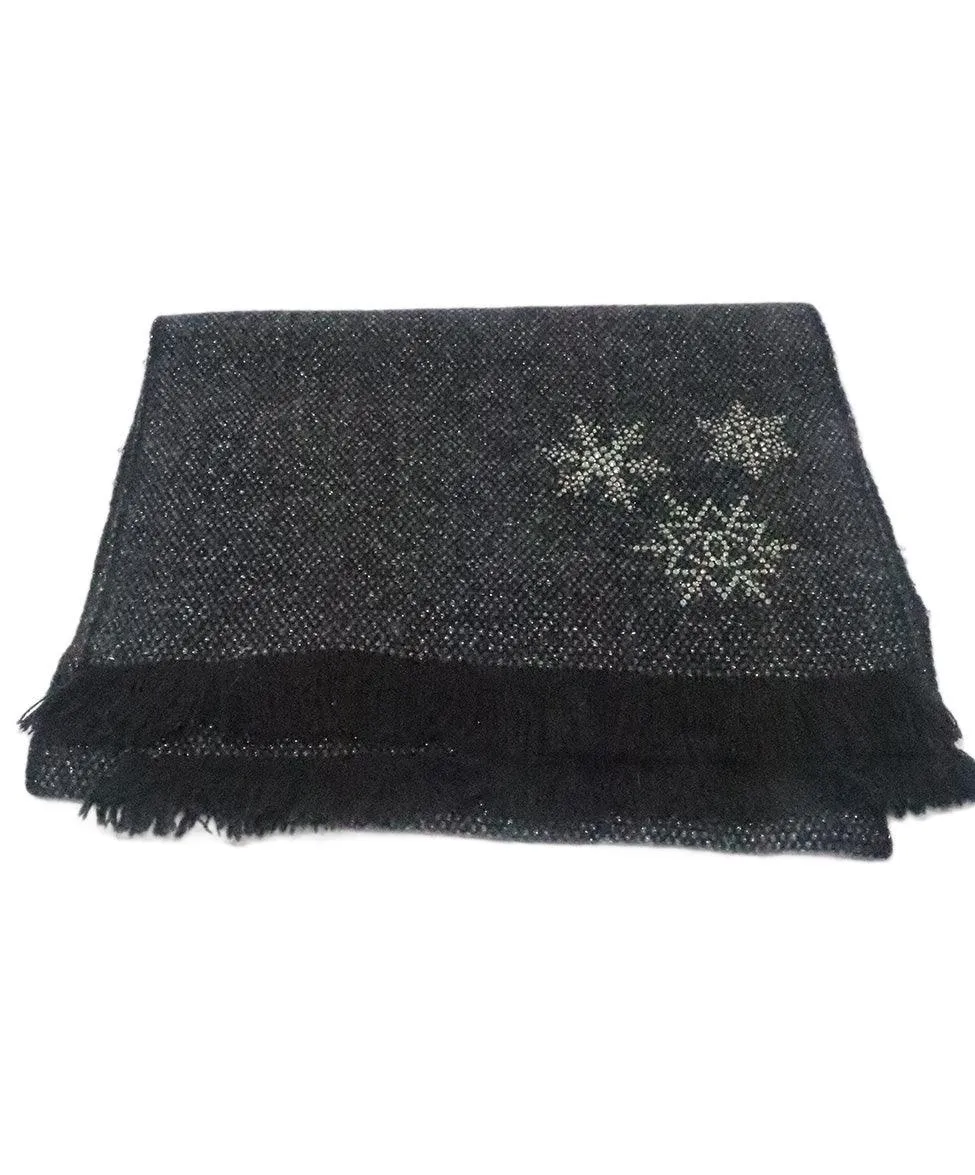 Chanel Black & Silver Embellished Cashmere Scarf