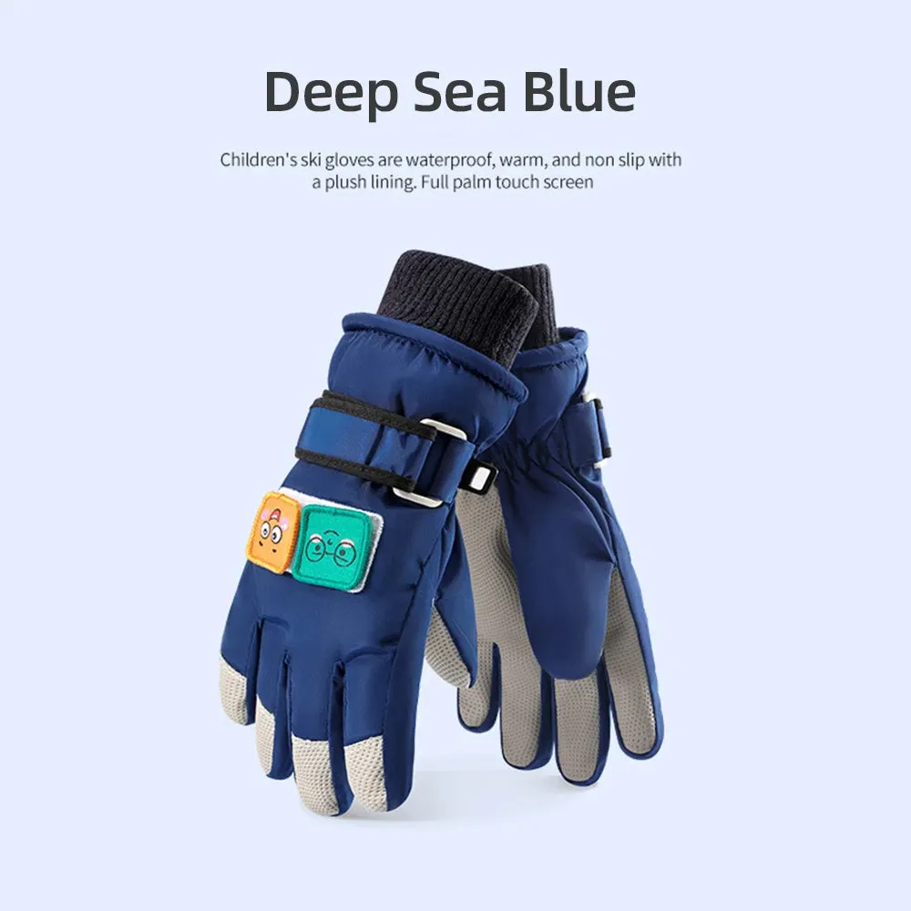 Children Winter Ski Gloves Warm Waterproof Thicken Mittens Anti Slip Windproof for Boys Girls Outdoor Sport Kids Skiing Gloves