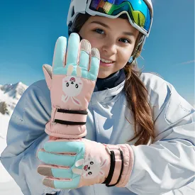 Children Winter Ski Gloves Warm Waterproof Thicken Mittens Anti Slip Windproof for Boys Girls Outdoor Sport Kids Skiing Gloves