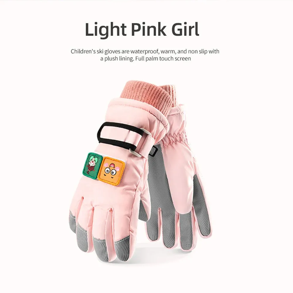 Children Winter Ski Gloves Warm Waterproof Thicken Mittens Anti Slip Windproof for Boys Girls Outdoor Sport Kids Skiing Gloves