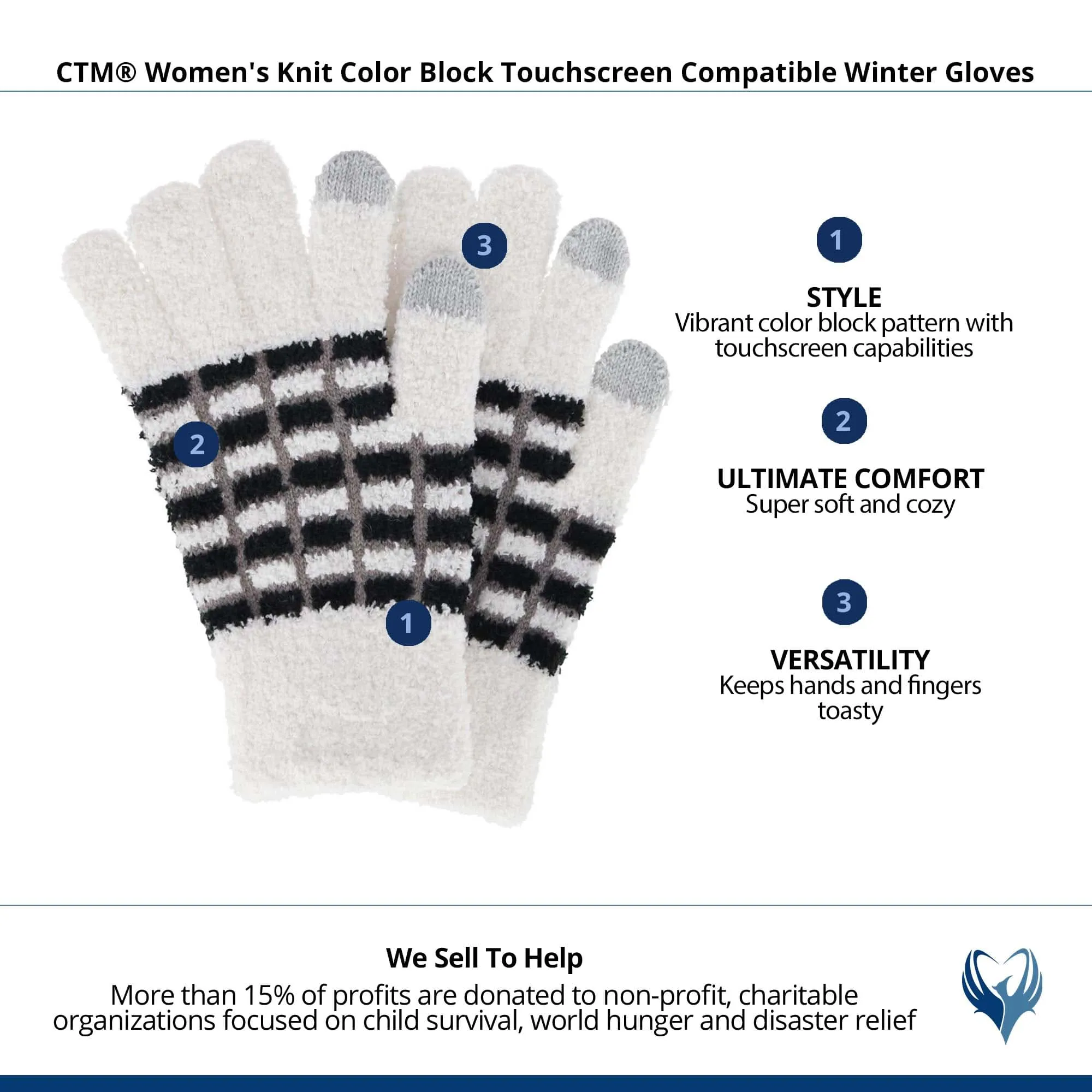 CTM® Women's Knit Color Block Touchscreen Compatible Winter Gloves