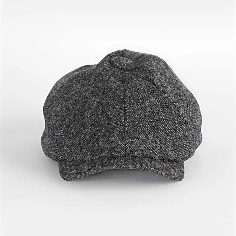 Dark Grey Plain Weave Wool Gatsby Cap