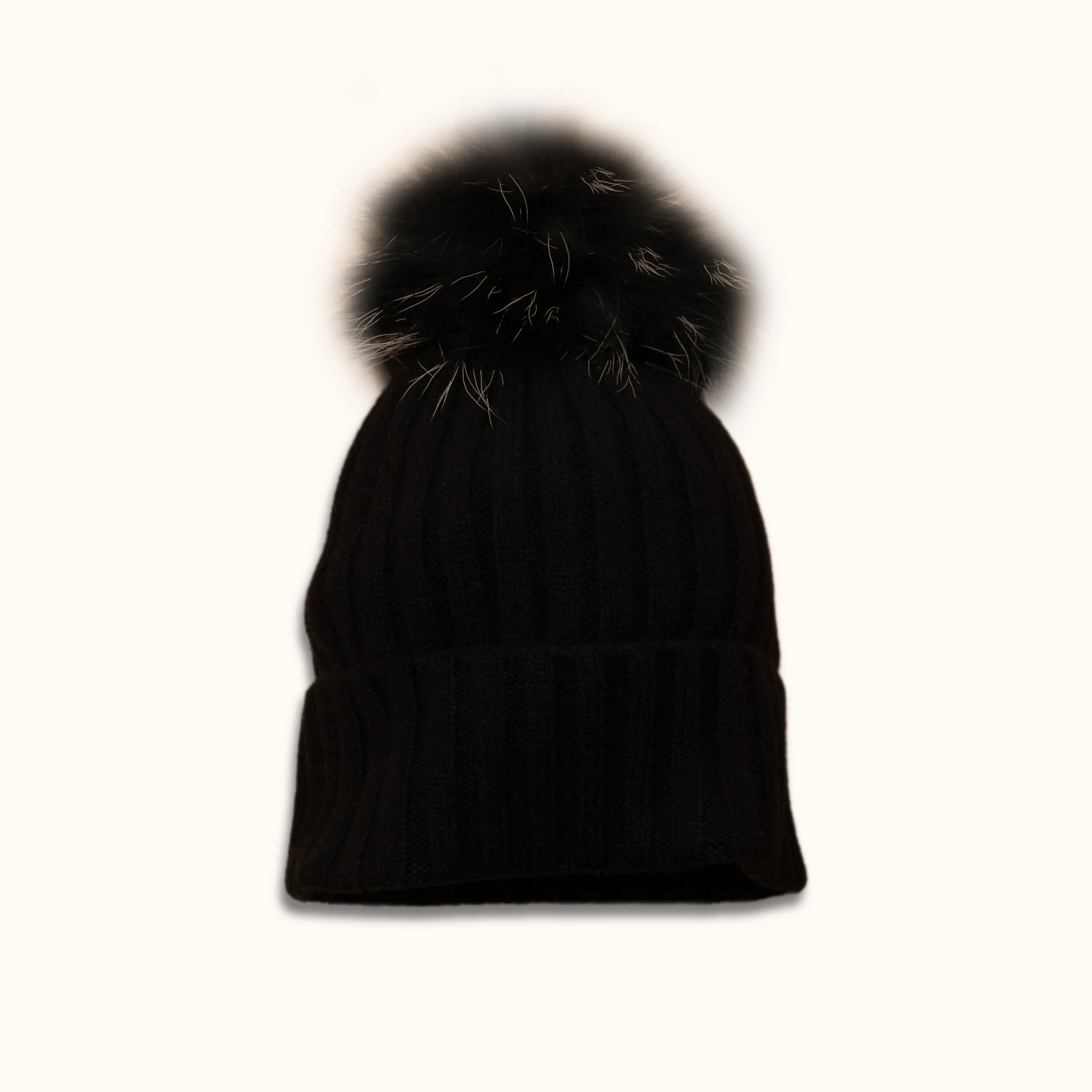 DOVIANA Luxe 100% Cashmere Fox Fur Pompom Beanie Hat