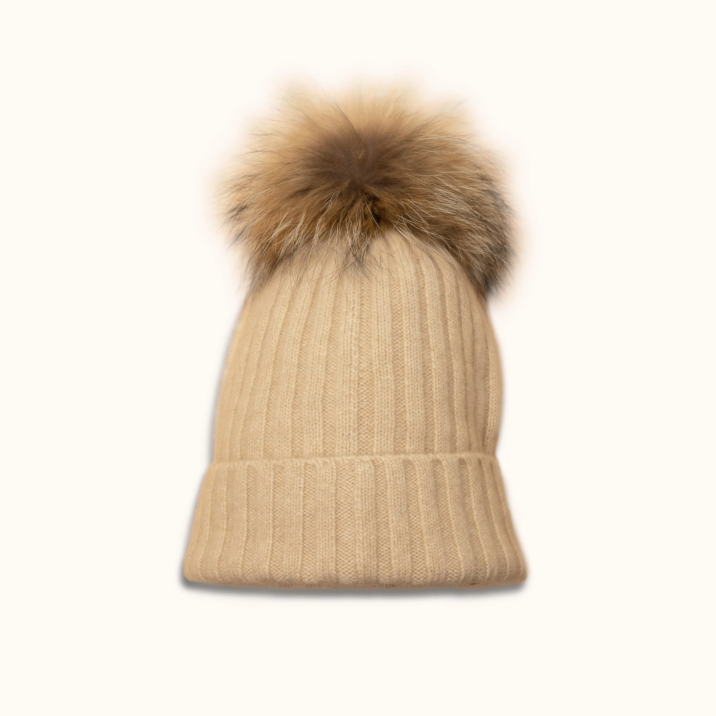 DOVIANA Luxe 100% Cashmere Fox Fur Pompom Beanie Hat