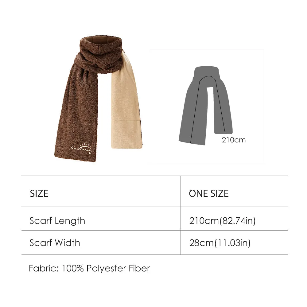 Dual-sided Fleece Long Scarf Warm Wrap Shawl with Pockets for Cold Winter Season