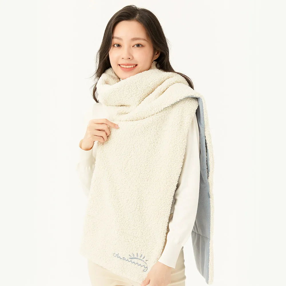 Dual-sided Fleece Long Scarf Warm Wrap Shawl with Pockets for Cold Winter Season