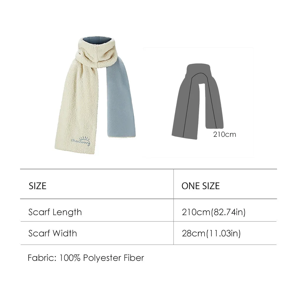 Dual-sided Fleece Long Scarf Warm Wrap Shawl with Pockets for Cold Winter Season