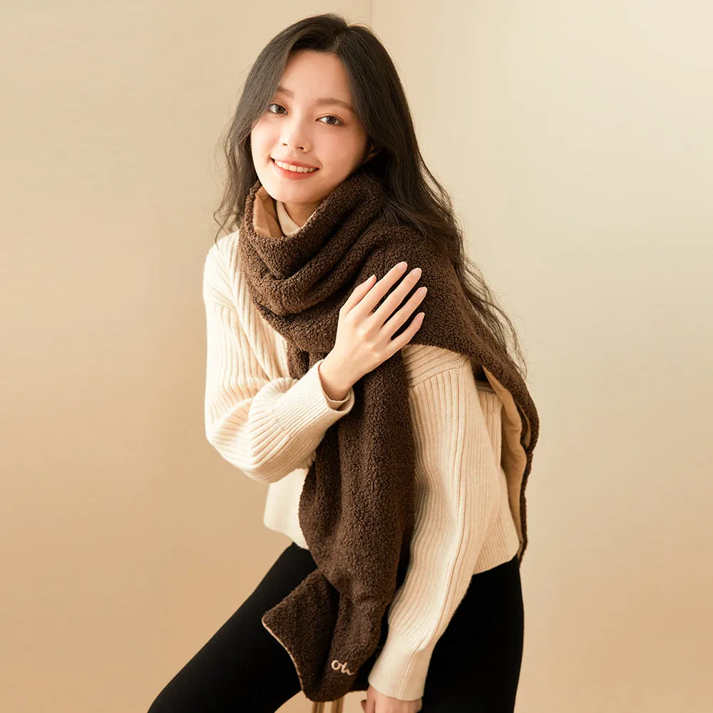 Dual-sided Fleece Long Scarf Warm Wrap Shawl with Pockets for Cold Winter Season