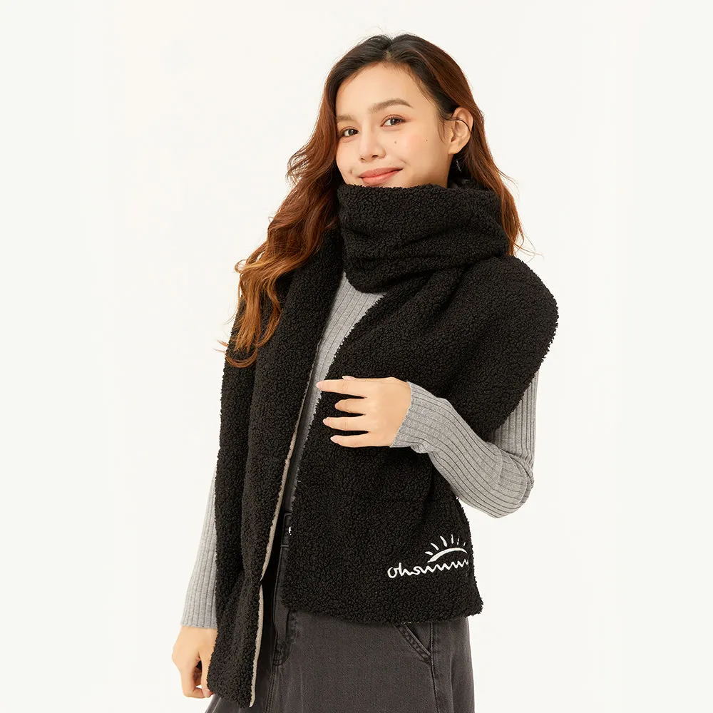 Dual-sided Fleece Long Scarf Warm Wrap Shawl with Pockets for Cold Winter Season