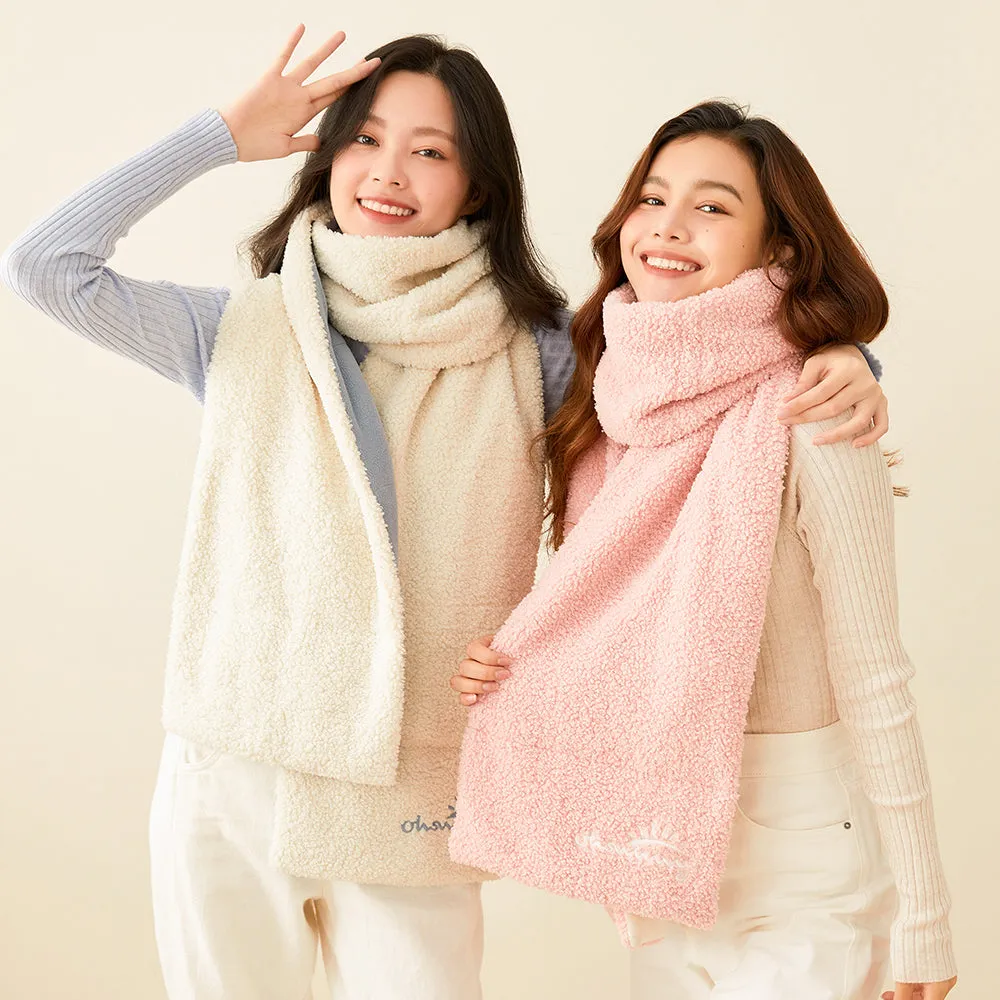 Dual-sided Fleece Long Scarf Warm Wrap Shawl with Pockets for Cold Winter Season