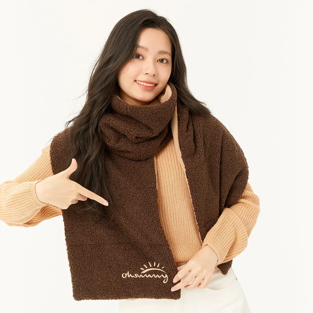 Dual-sided Fleece Long Scarf Warm Wrap Shawl with Pockets for Cold Winter Season