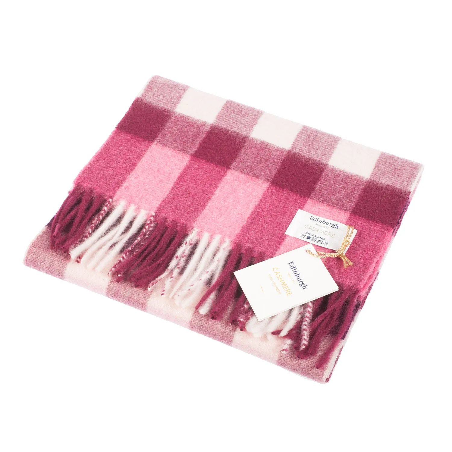 Edinburgh Cashmere Scarf  Giant Chequer - Dark Red/Calico