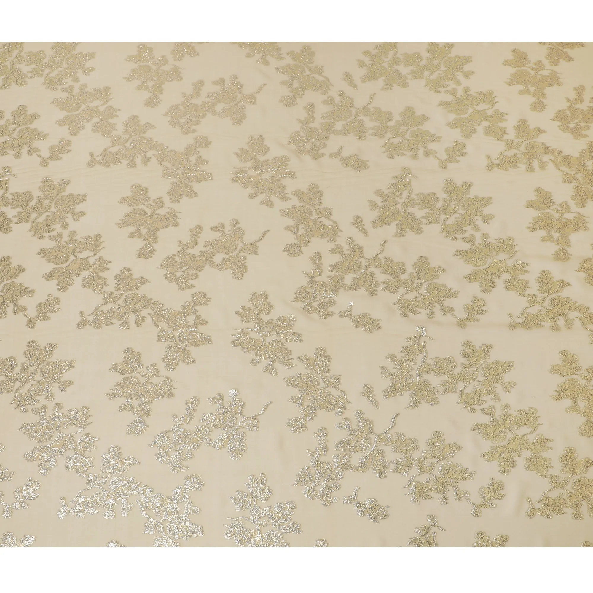 Elegant Gold Silk Chiffon Fabric with Metallic Lurex Floral Design, 110 cm Width, South Korea-D19728