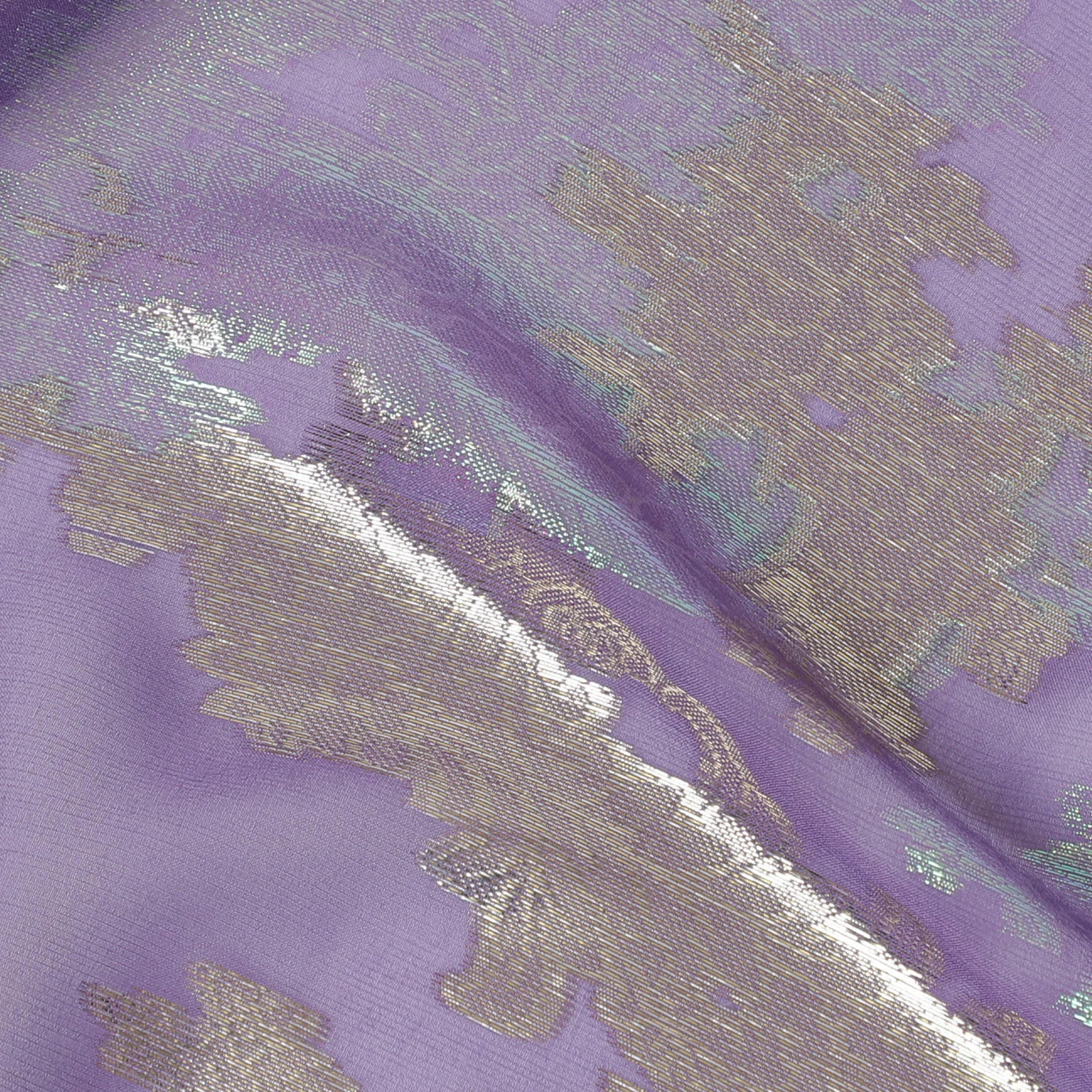 Elegant Purple Silk Chiffon Fabric with Metallic Lurex Floral Design, 110 cm Width, South Korea-D19713