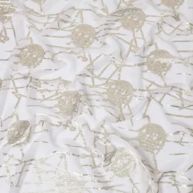 Elegant White Silk Chiffon Fabric with Metallic Lurex Geometric Floral Design, 110 cm Width, South Korea-D19729