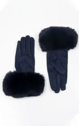 Faux Fur Gloves | Navy