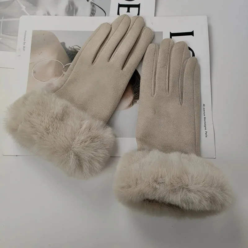 Faux Fur Suede Leather Touch Screen Driving Gloves