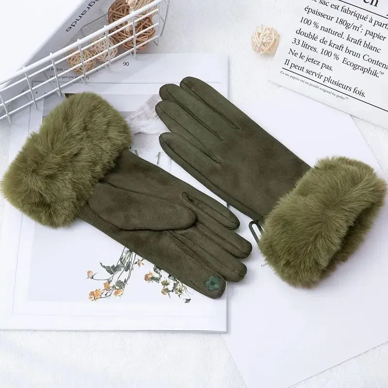 Faux Fur Suede Leather Touch Screen Driving Gloves