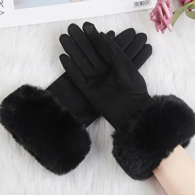 Faux Fur Suede Leather Touch Screen Driving Gloves