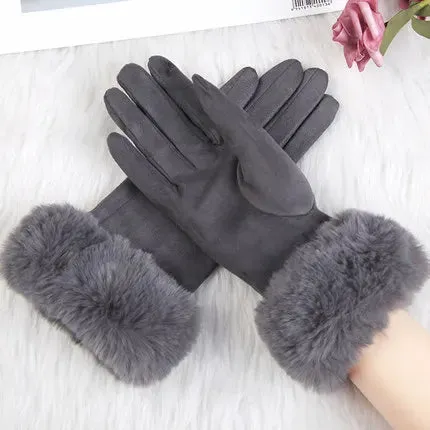 Faux Fur Suede Leather Touch Screen Driving Gloves