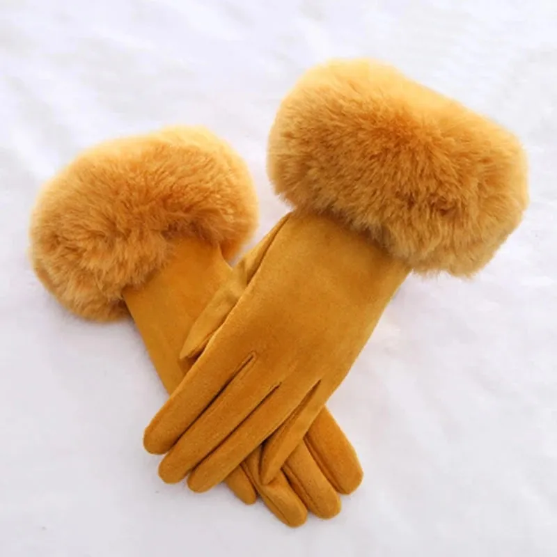 Faux Fur Suede Leather Touch Screen Driving Gloves