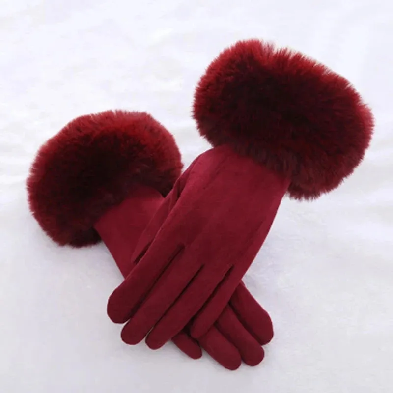 Faux Fur Suede Leather Touch Screen Driving Gloves