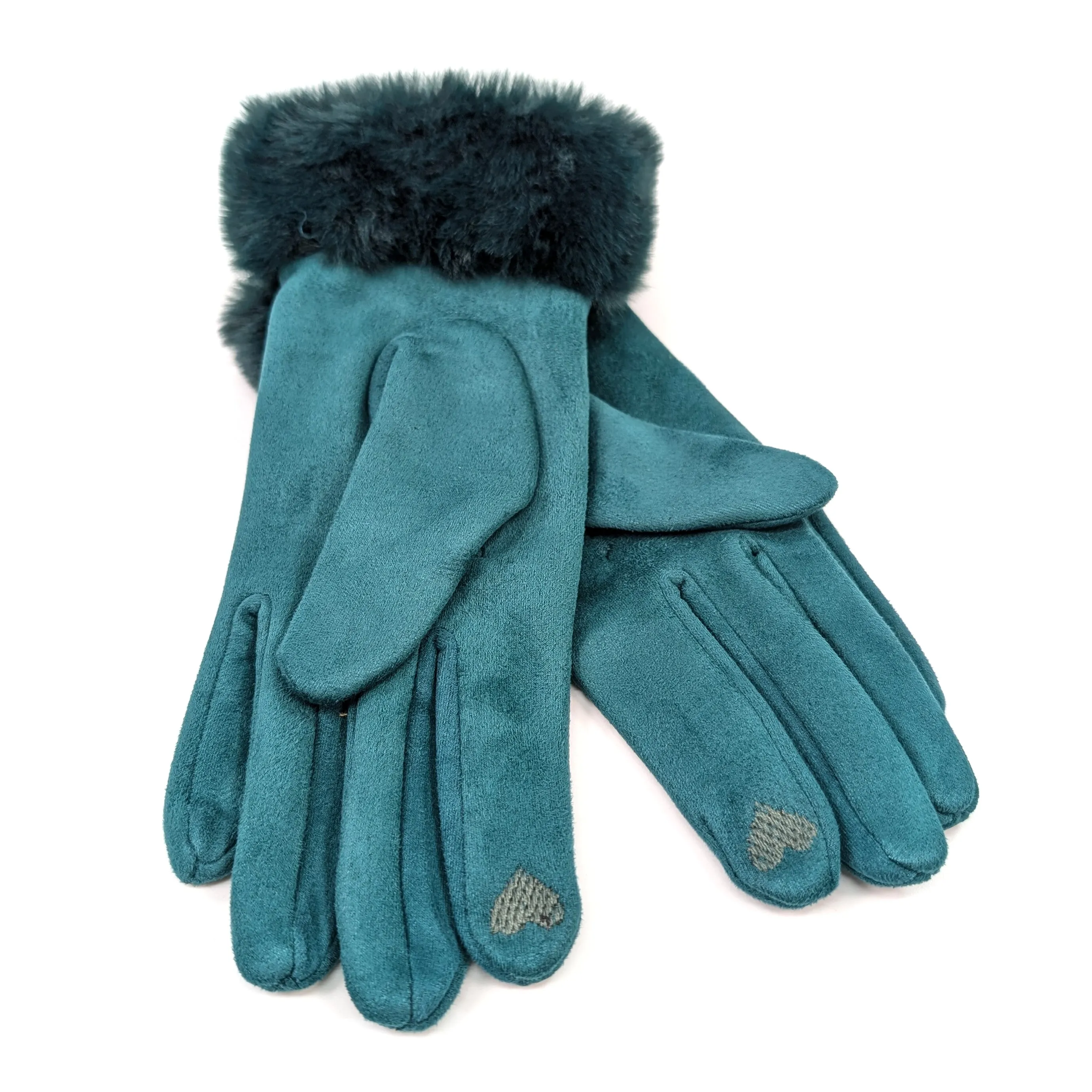 Faux Fur Trim Gloves - Green