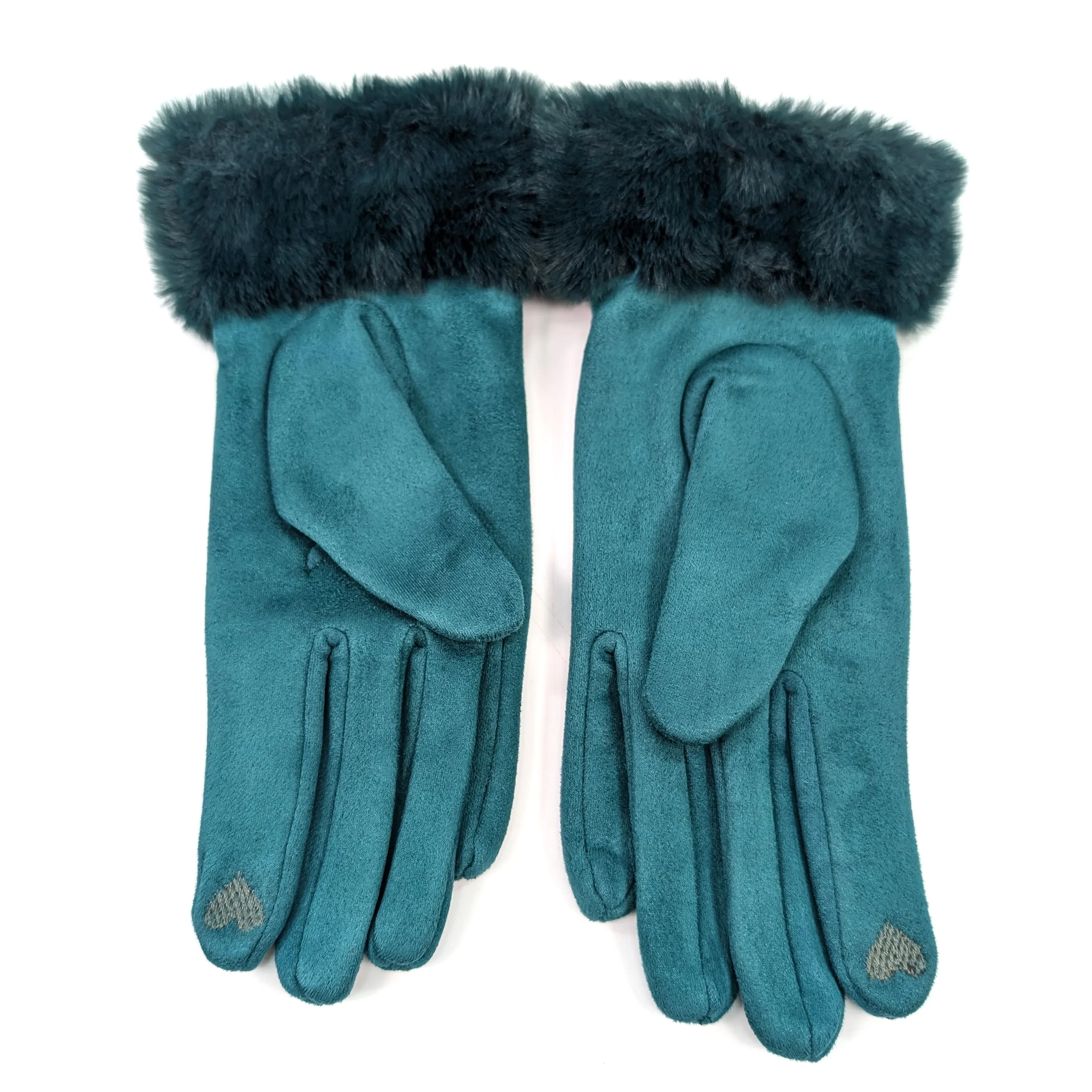 Faux Fur Trim Gloves - Green