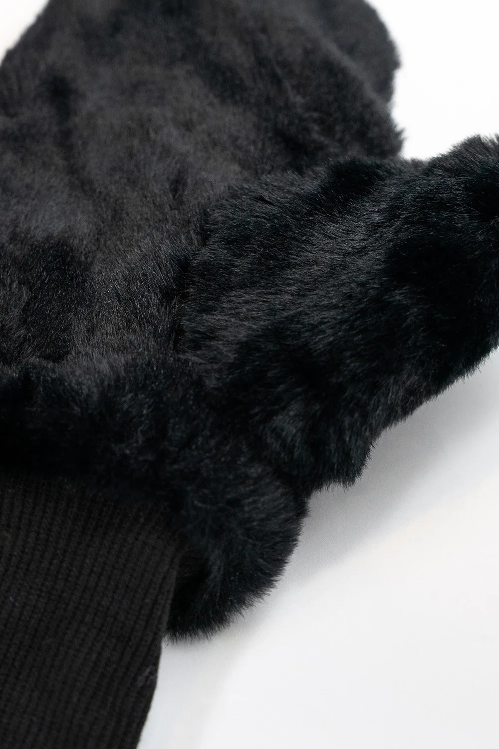 Fluffy Faux Fur Mittens in Black