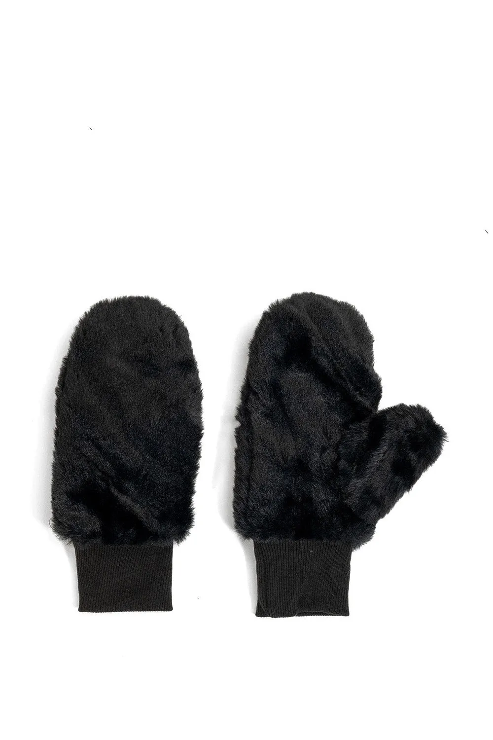 Fluffy Faux Fur Mittens in Black