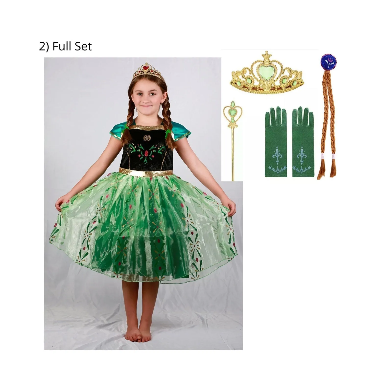 Frozen princess Anna coronation dress, Queen costume plus Accessories Set