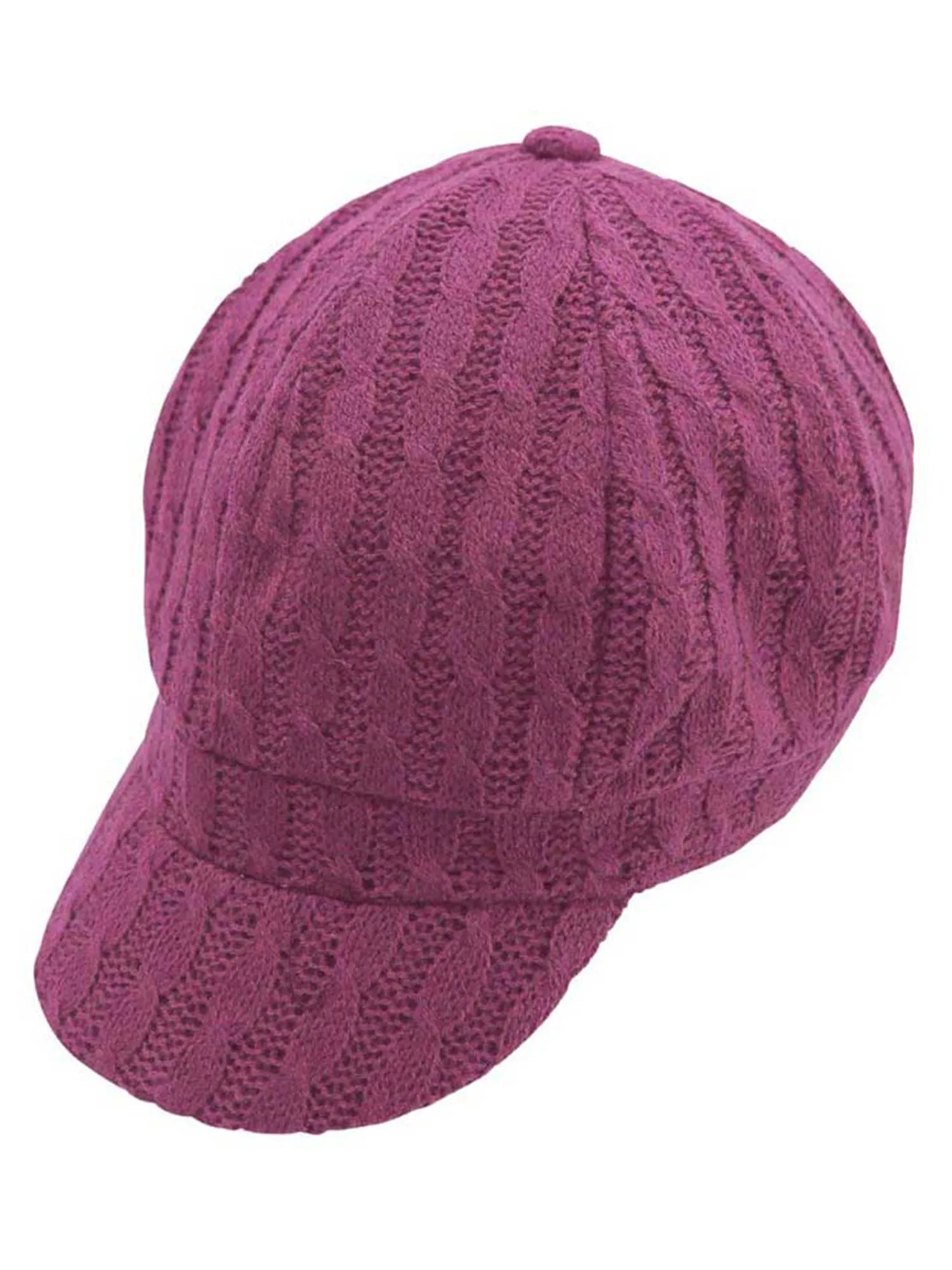 Fuchsia Pink Twisted Cable Knit Newsboy Cap Hat