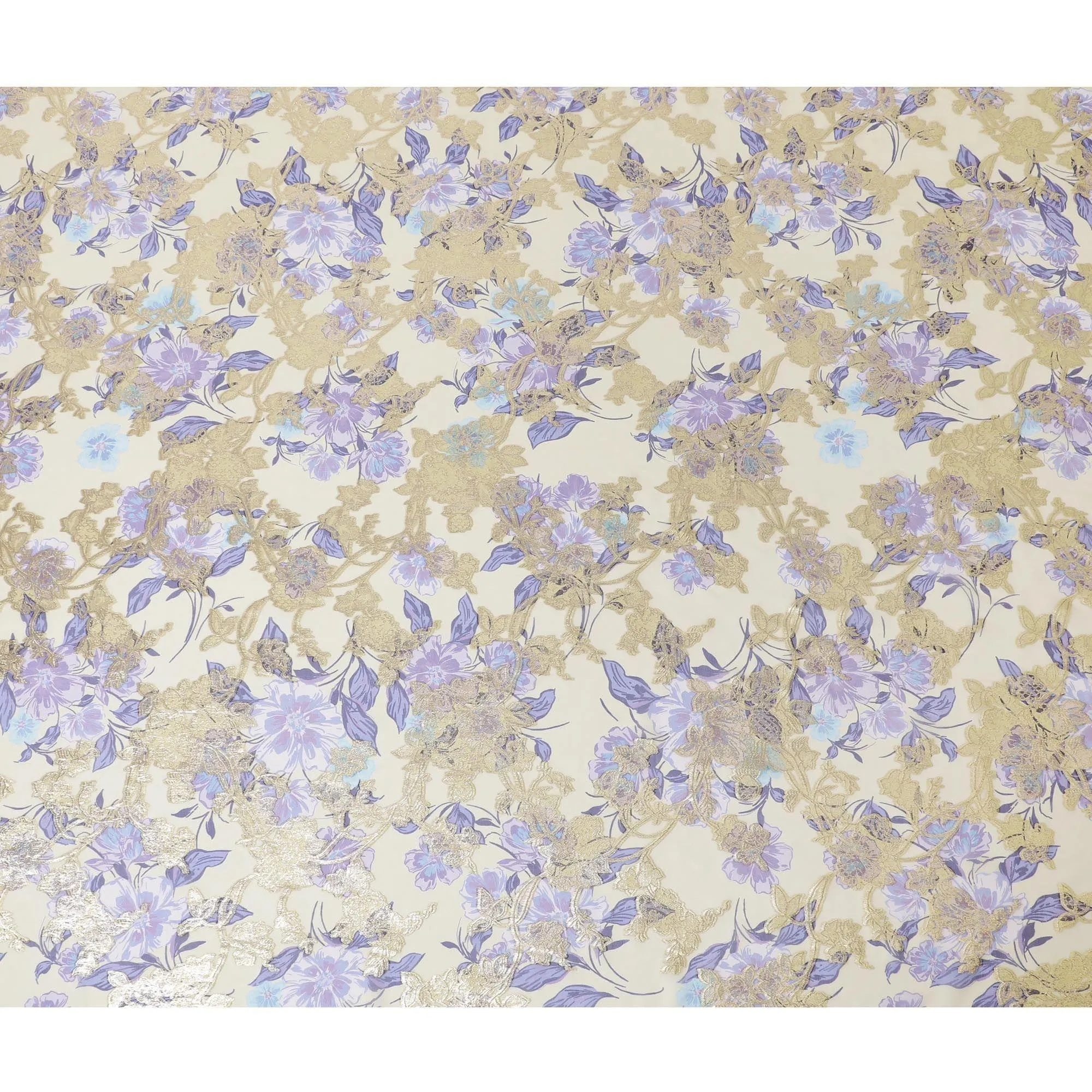 Gold Premium pure silk chiffon fabric with multicolor print and gold metallic lurex in floral design-D14296