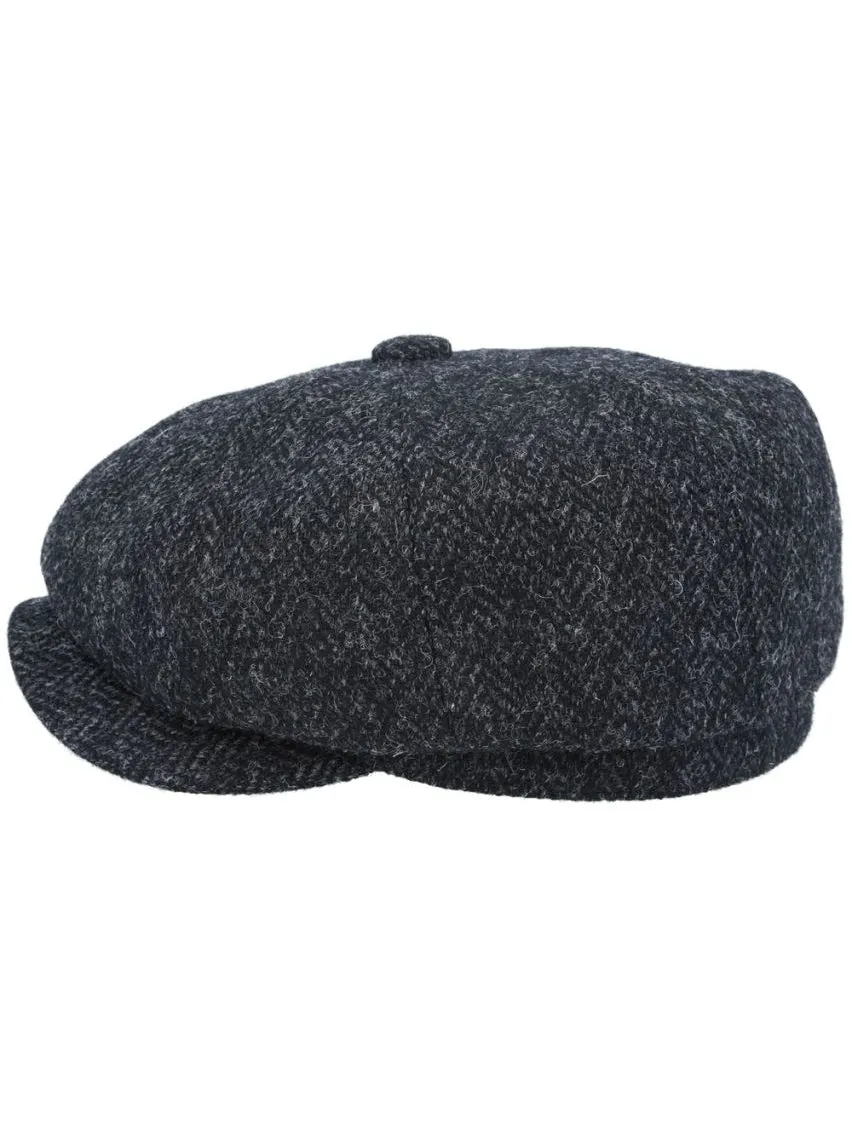 HARRIS TWEED - BLACK PURE WOOL TWEED FLAT CAP